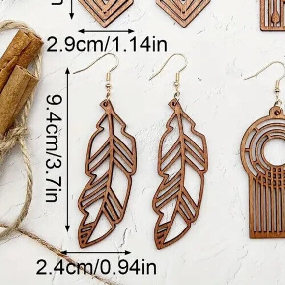 WOOD LEAF Cut out Drop Earring Tribal Unique Artistic LIGHTWEIGHT Dangle Jewelry - Picture 4 of 4